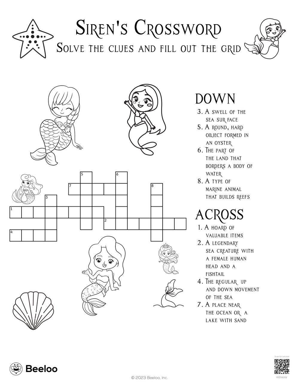 Siren s Crossword Beeloo Printable Crafts And Activities For Kids