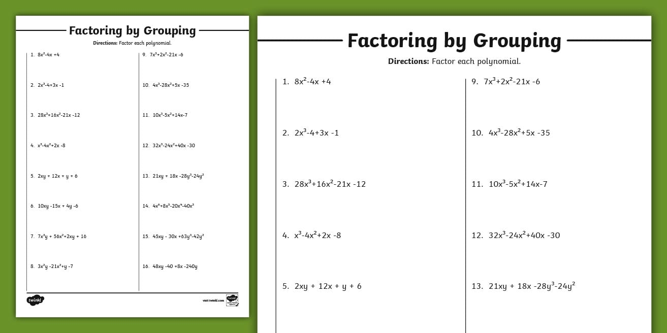 factorisation by grouping worksheet