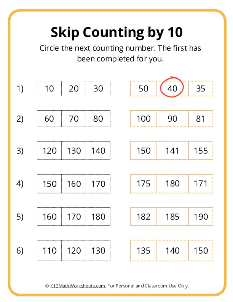 counting by 10 worksheets