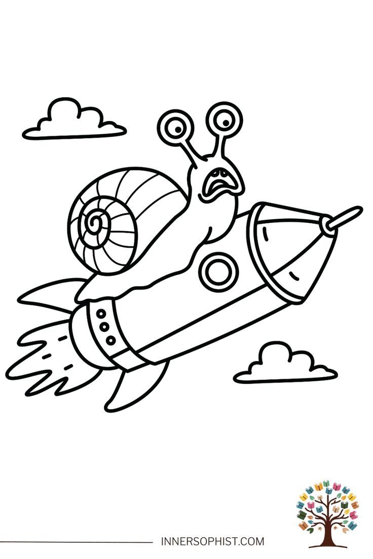 Snail On Rocket Free Coloring Page InnerSophist