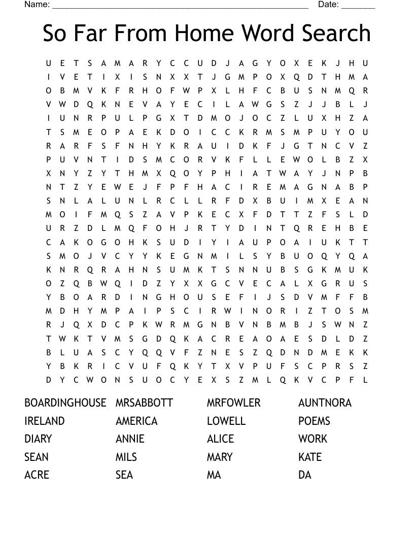 So Far From Home Word Search WordMint So Far From Home Word Search WordMint
