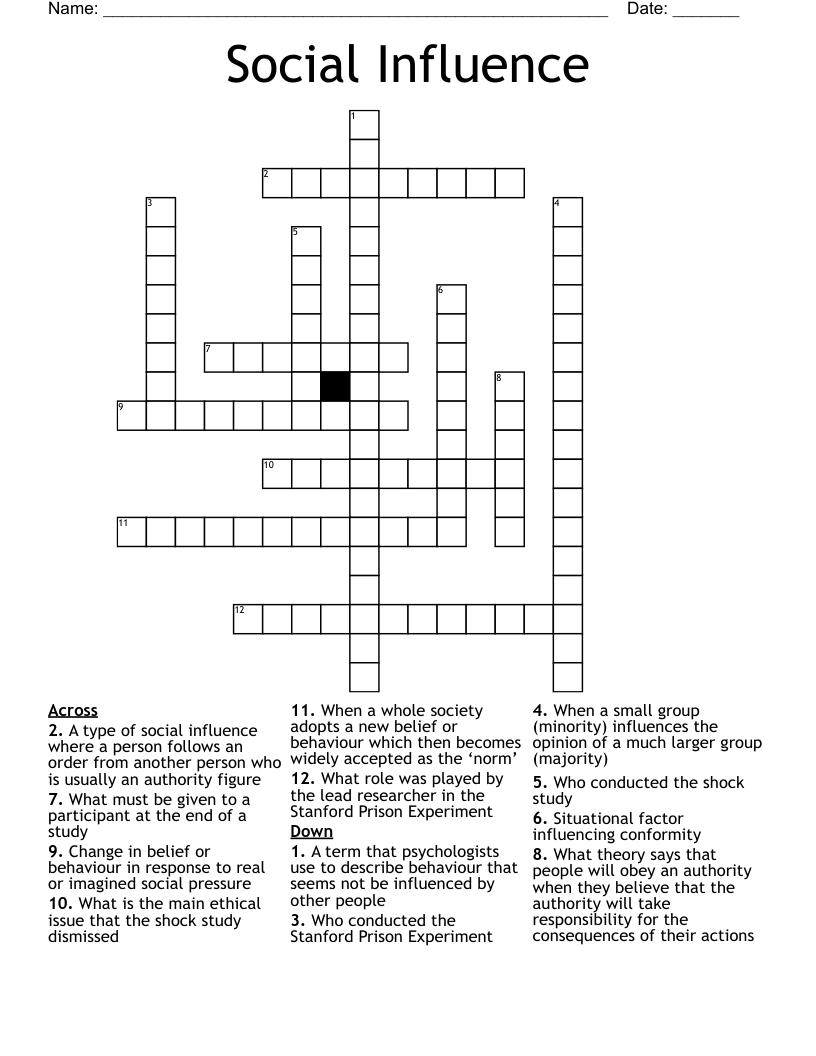 Social Influence Crossword WordMint