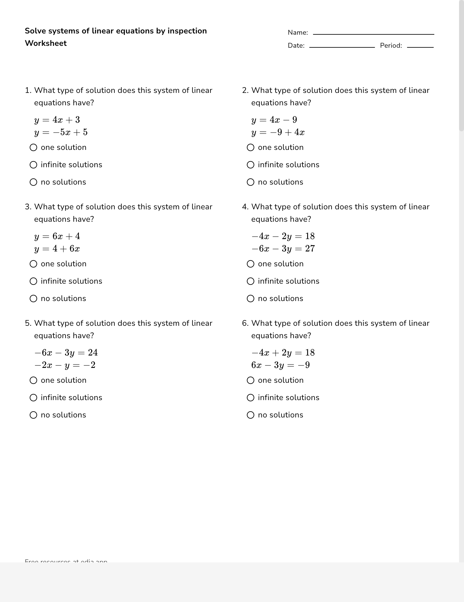 Solve Systems Of Linear Equations By Inspection Worksheet