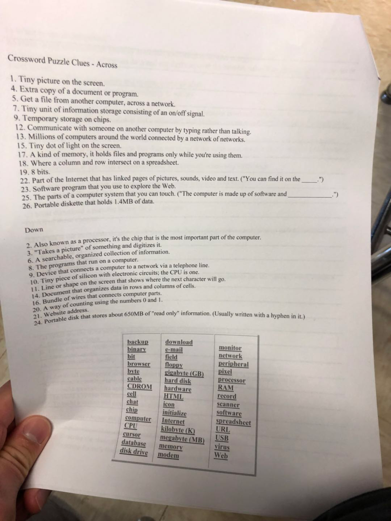 Solved Crossword Puzzle Clues Across 1 Tiny Picture On The Chegg