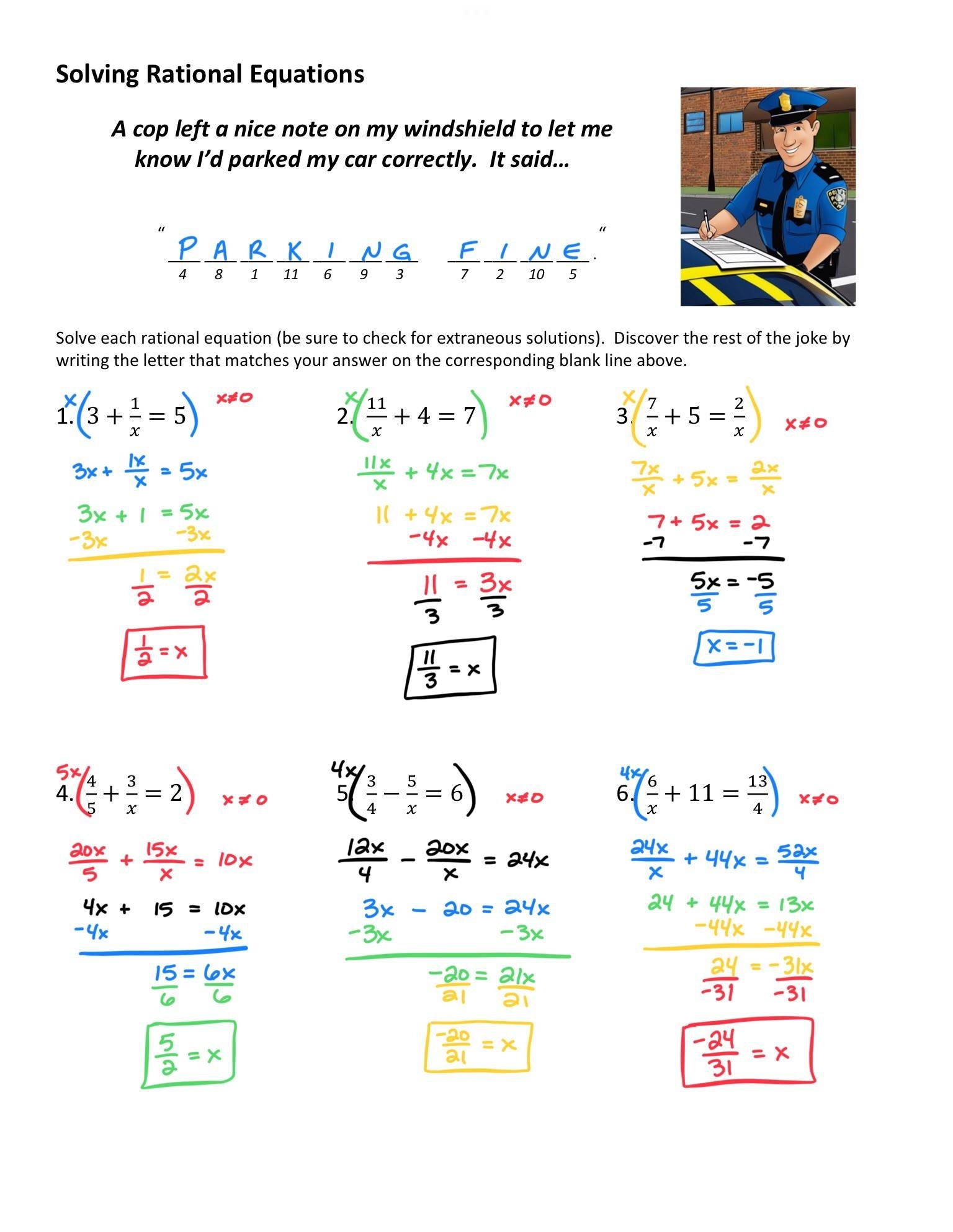 solving rational equations worksheet solving rational equations worksheet