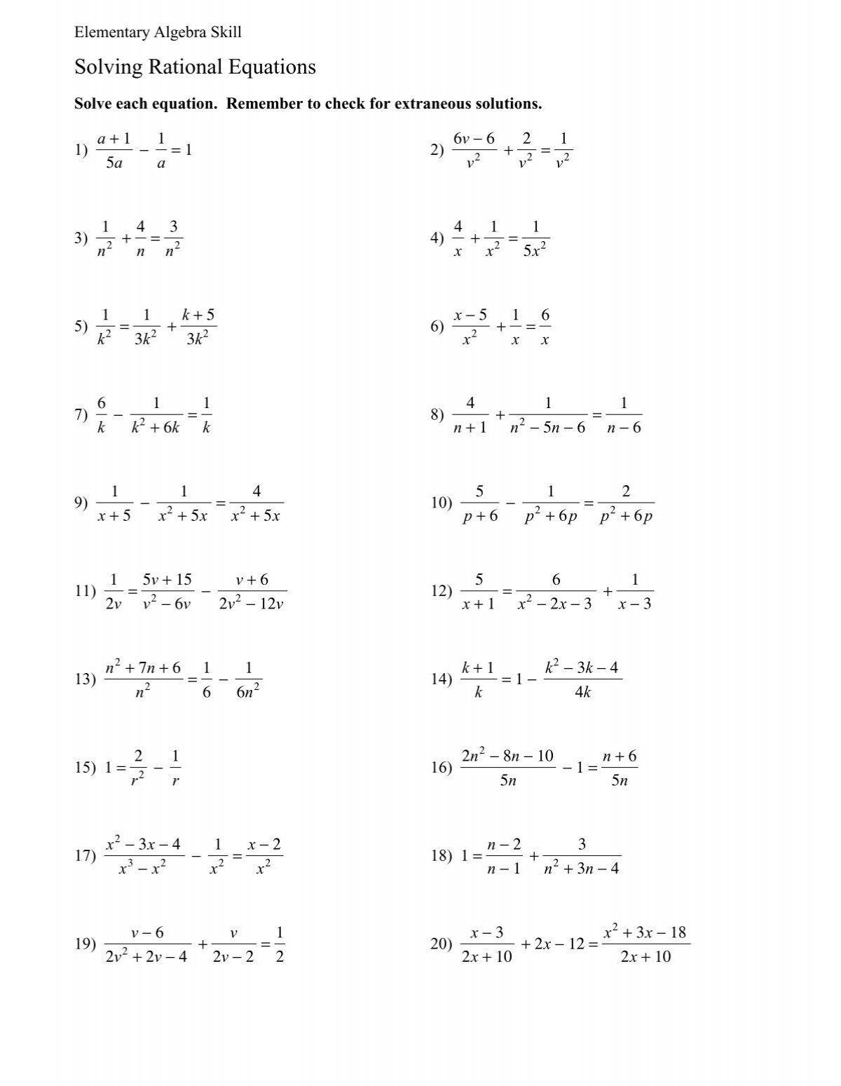 Solving Rational Equations Solving Rational Equations