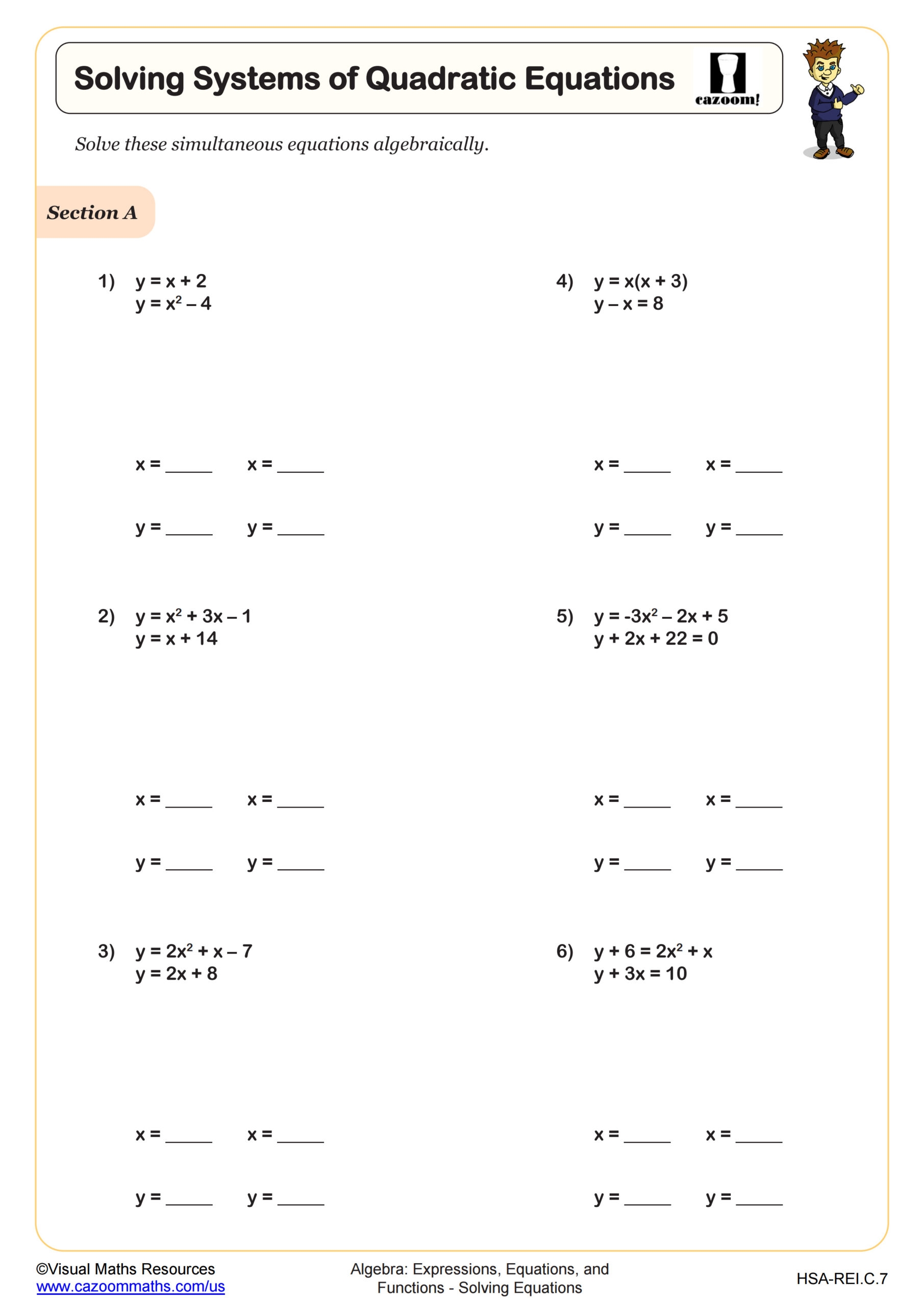 Solving Systems Of Quadratic Equations Worksheet Algebra II PDF Worksheets Library