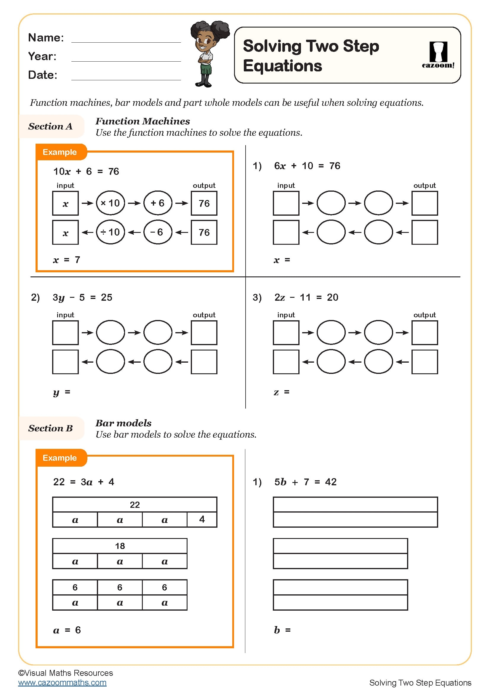 solving 2 step equations worksheet