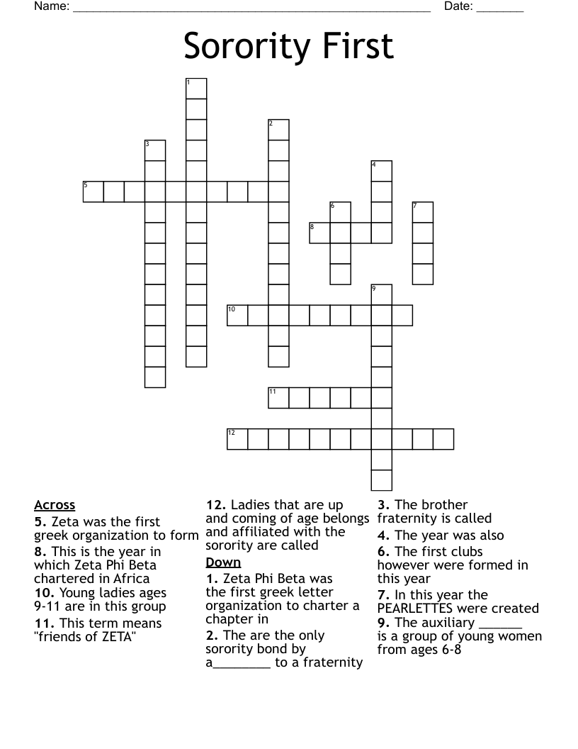 Sorority First Crossword WordMint