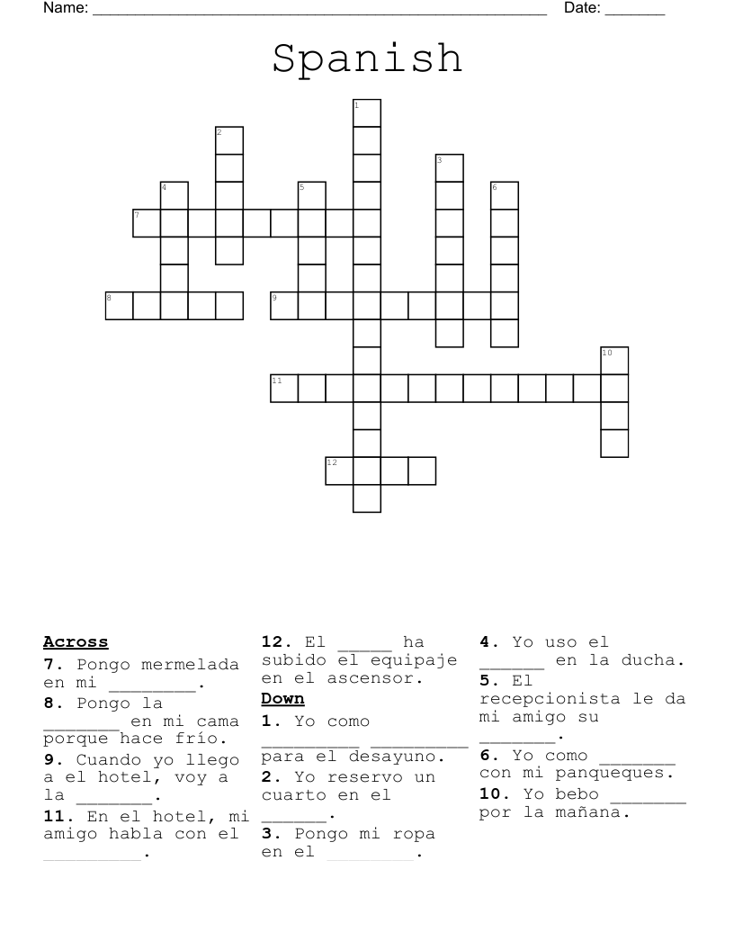 Spanish Crossword WordMint Spanish Crossword WordMint