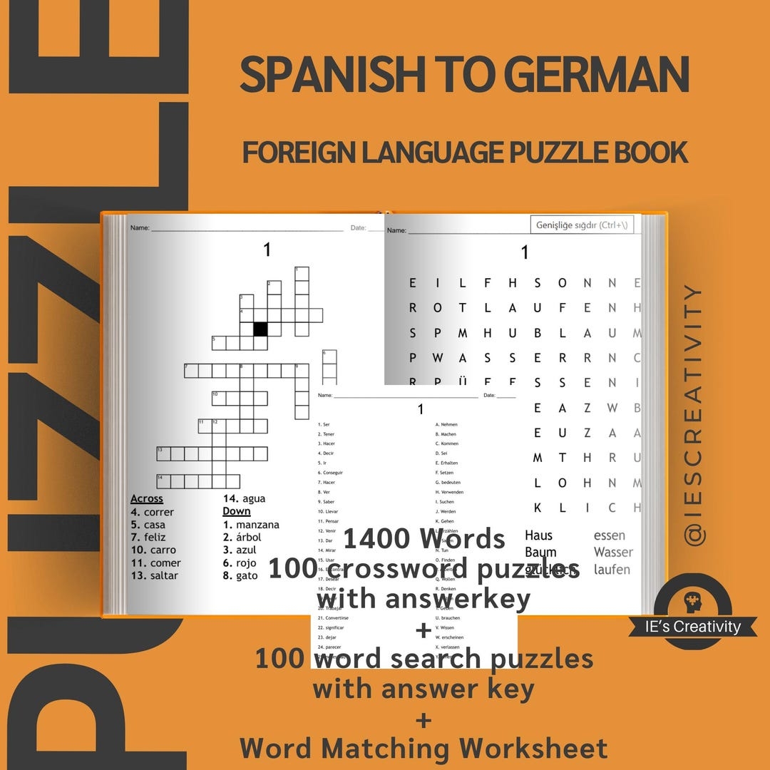 Spanish To German Puzzle Book Crosswords Word Search Sudoku printable PDF Etsy Israel Spanish To German Puzzle Book Crosswords Word Search Sudoku printable PDF Etsy Israel