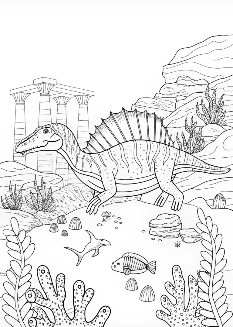 Spinosaurus Underwater Adventure Coloring Page Free Printable