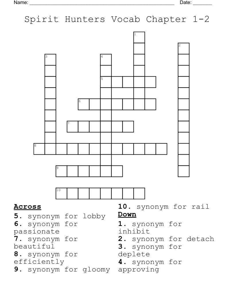 Spirit Hunters Vocab Chapter 1 2 Crossword WordMint Spirit Hunters Vocab Chapter 1 2 Crossword WordMint
