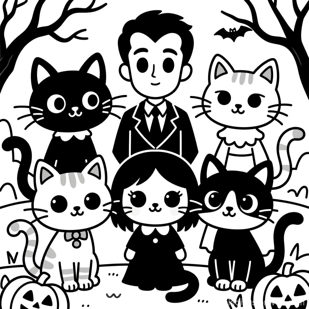 Spooky Addams Family Coloring Page Stable Diffusion Online