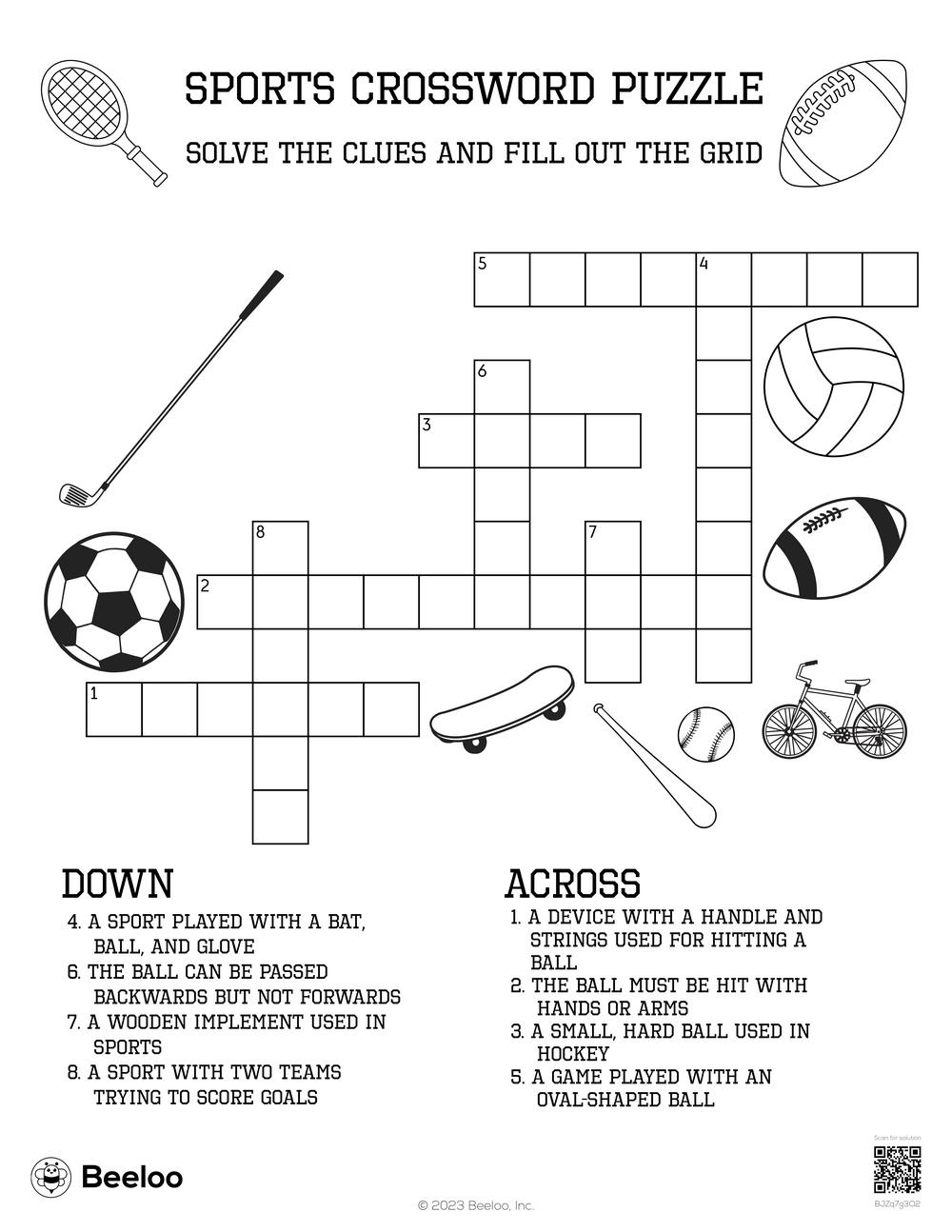 Sports Crossword Puzzle Beeloo Printable Crafts And Activities For Kids