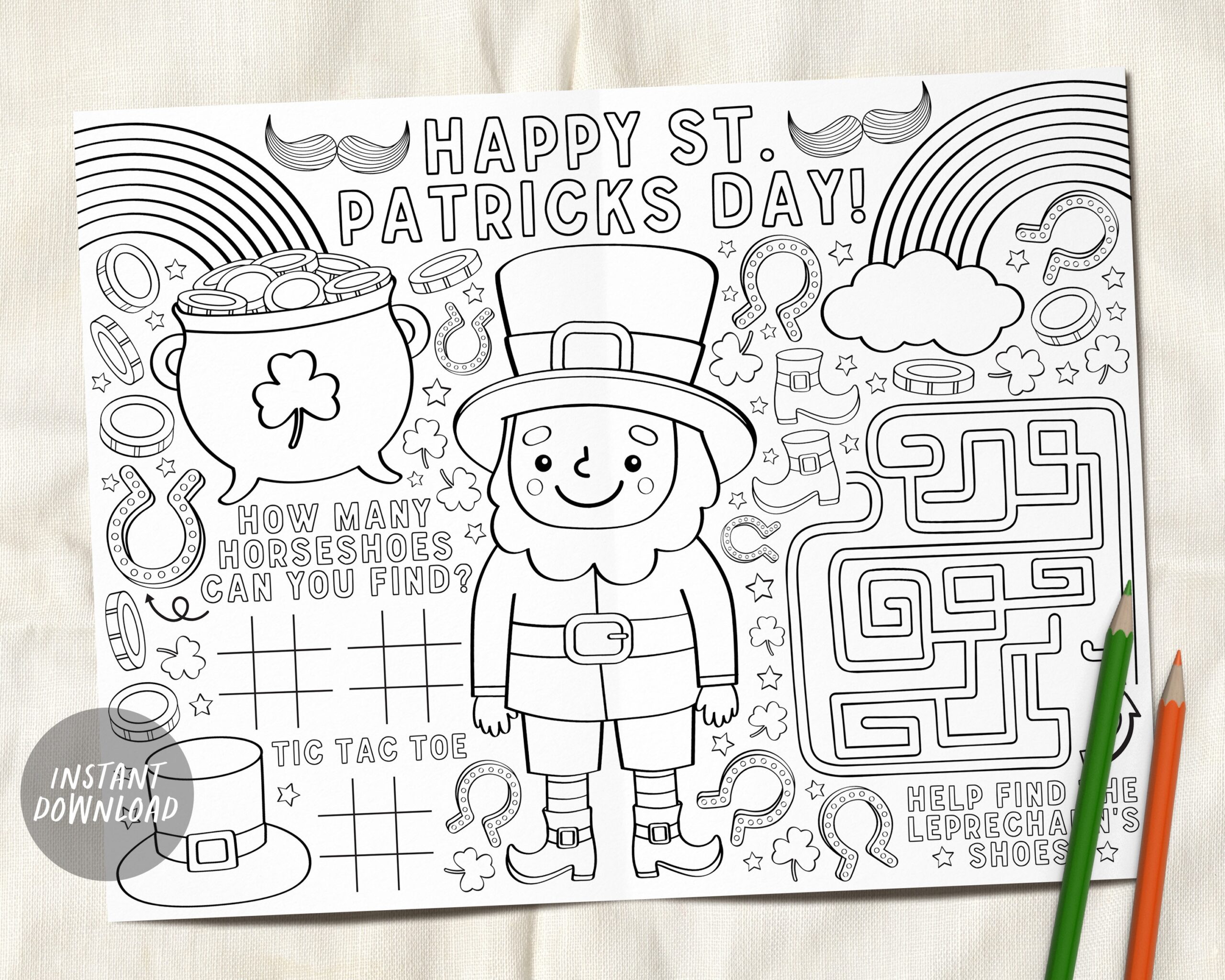 St Patricks Day Coloring Placemat For Kids Printable Saint Patty s Spring Coloring Page Activity Sheet Table Mat Games Instant Download Etsy Israel
