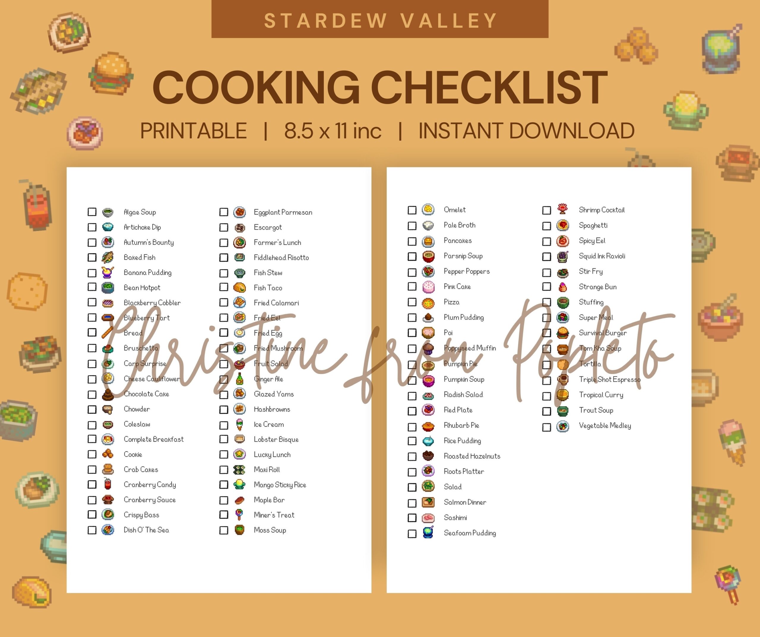 Stardew Valley Cooking Checklist Printable Planner digital Download Etsy Israel