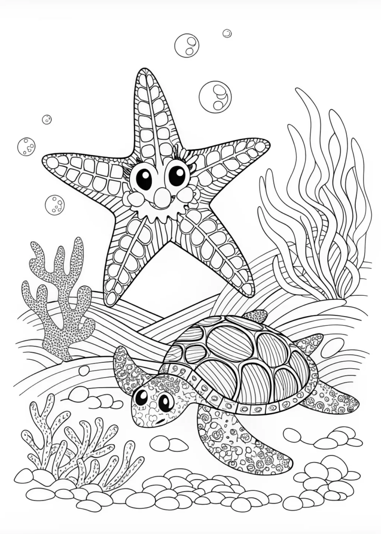 Starry Night Fishing Adventure With Turtle Coloring Page Free Printable