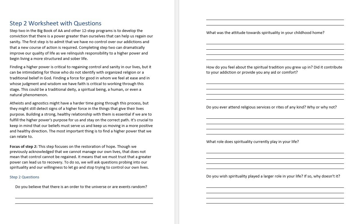 Step 2 Worksheet With Questions Free PDF Download Print 12 Steppers