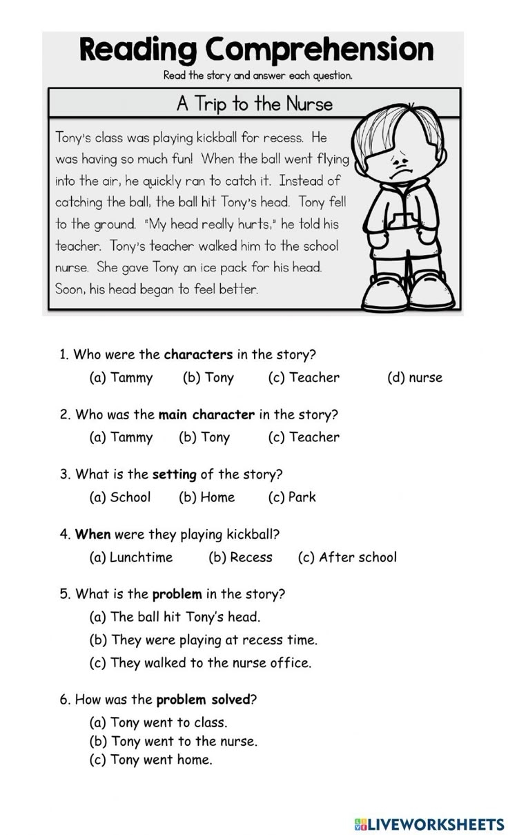 Story Elements A Trip To The Nurse Worksheet