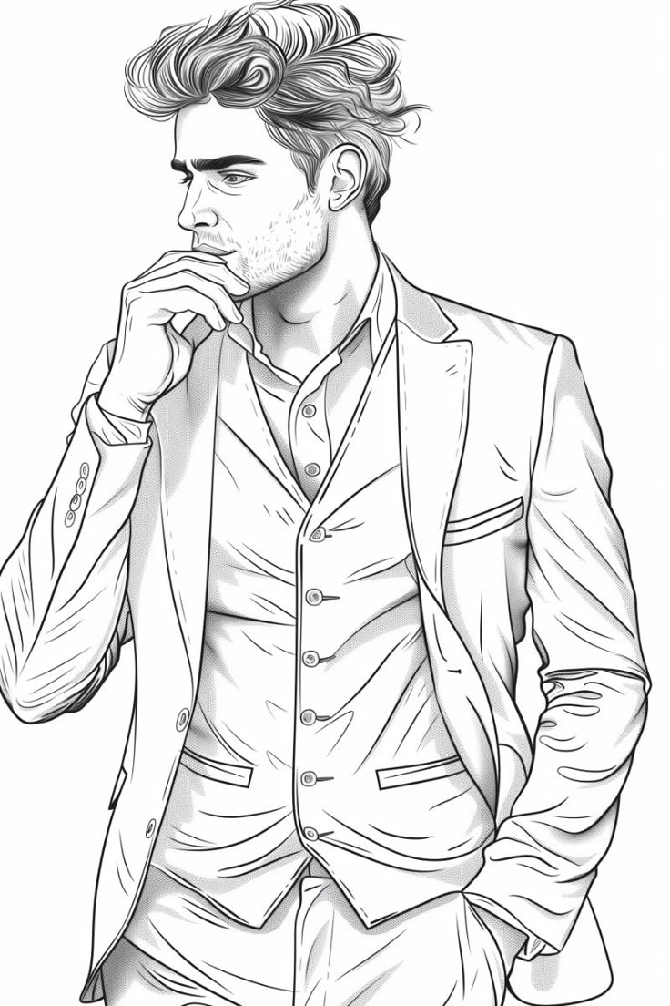 Stylish Man In A Suit With An Idea Coloring Page Free Printable 