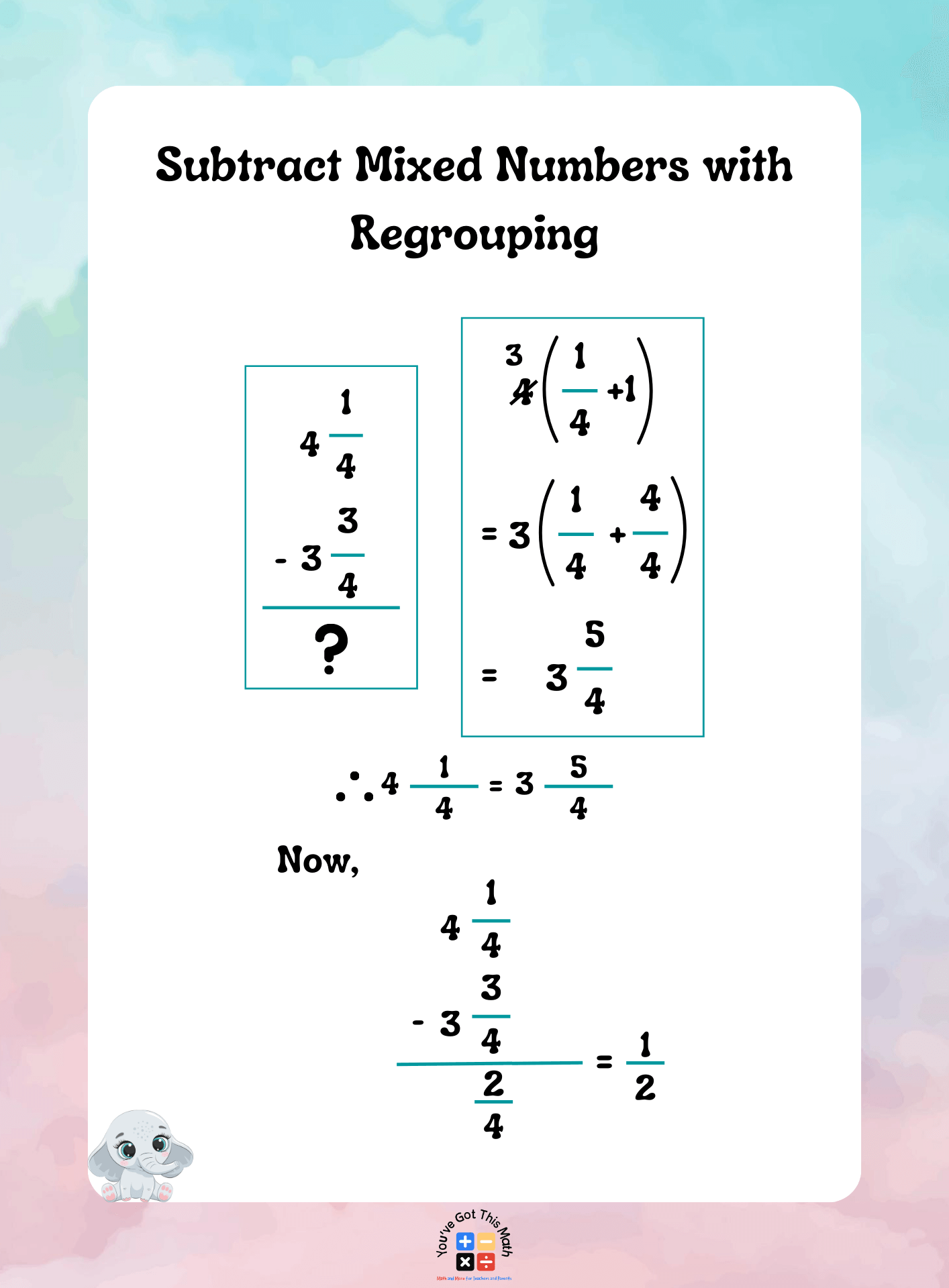 subtracting mixed numbers worksheet