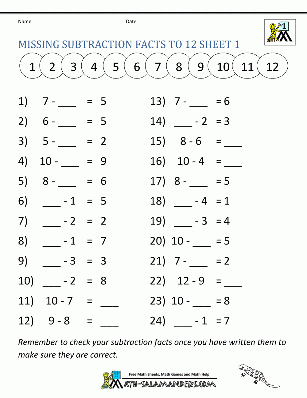 Subtraction Facts Worksheets 1st Grade Subtraction Facts Worksheets 1st Grade