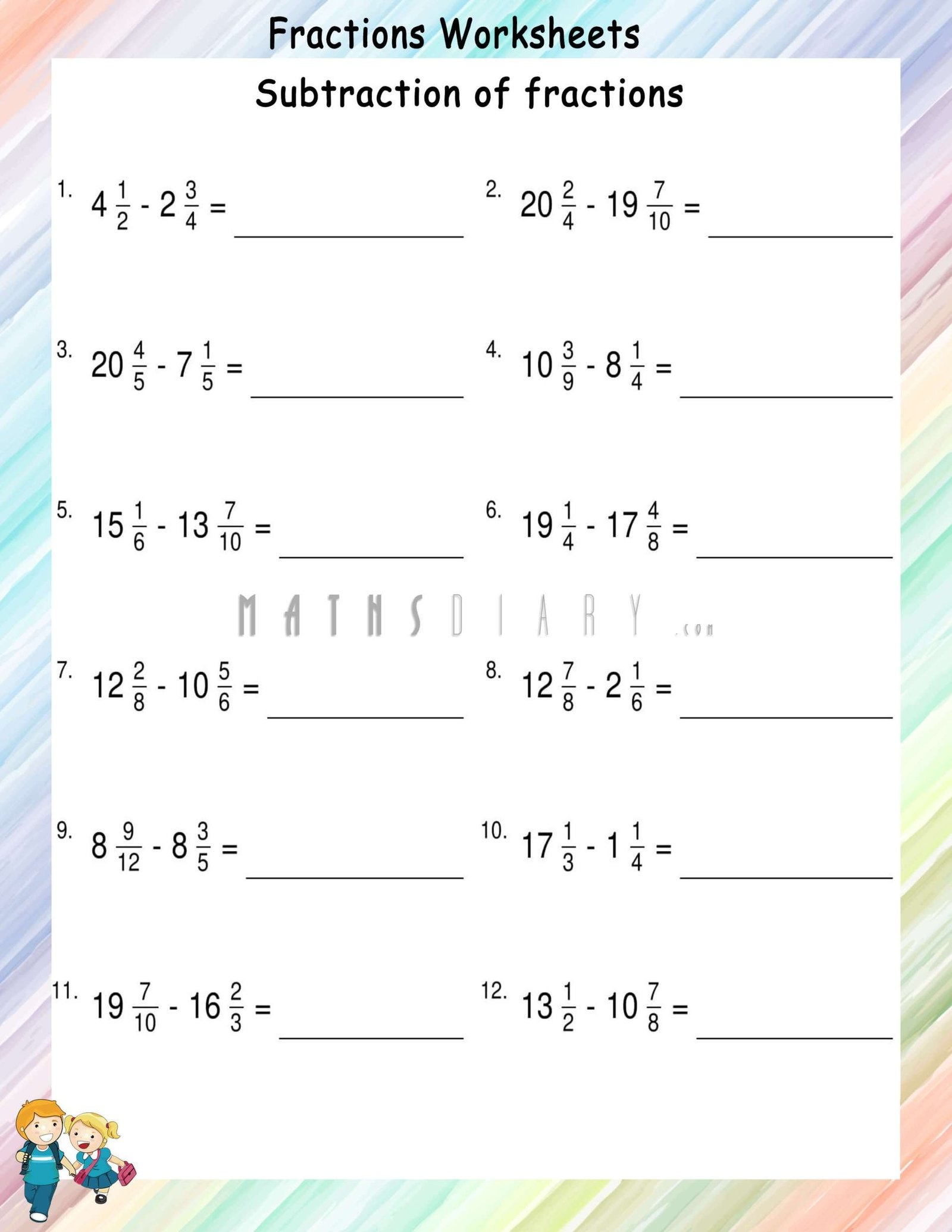 Subtraction Of Mixed Fractions Worksheets Math Worksheets MathsDiary
