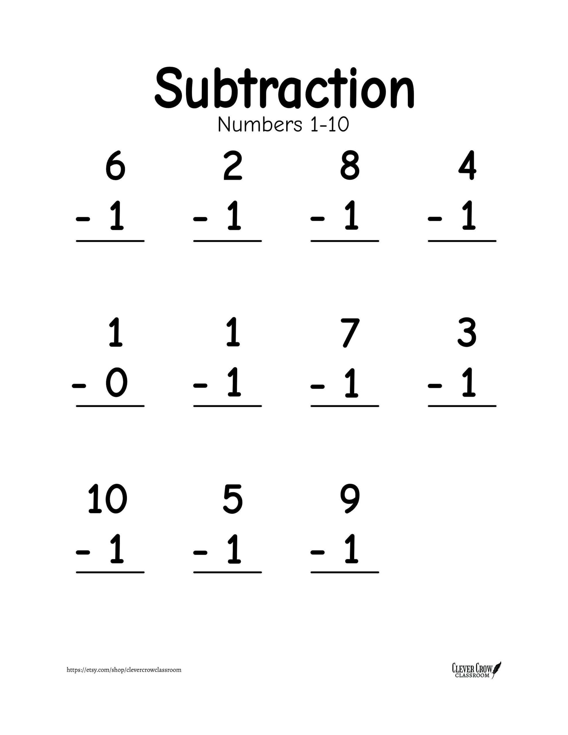 Subtraction Worksheets Numbers 1 10 Vertical Horizontal digital Download Etsy Subtraction Worksheets Numbers 1 10 Vertical Horizontal digital Download Etsy