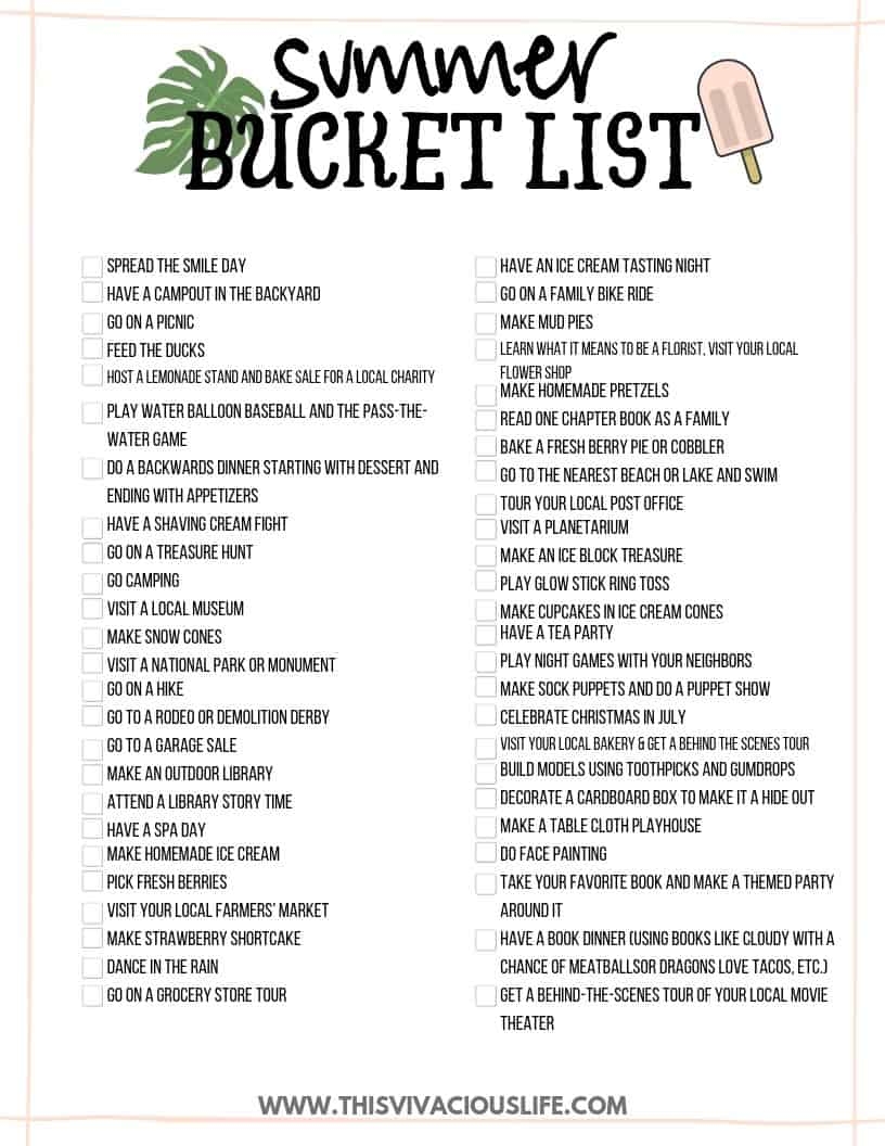 Summer Bucket List with TWO Printables This Vivacious Life Summer Bucket List with TWO Printables This Vivacious Life