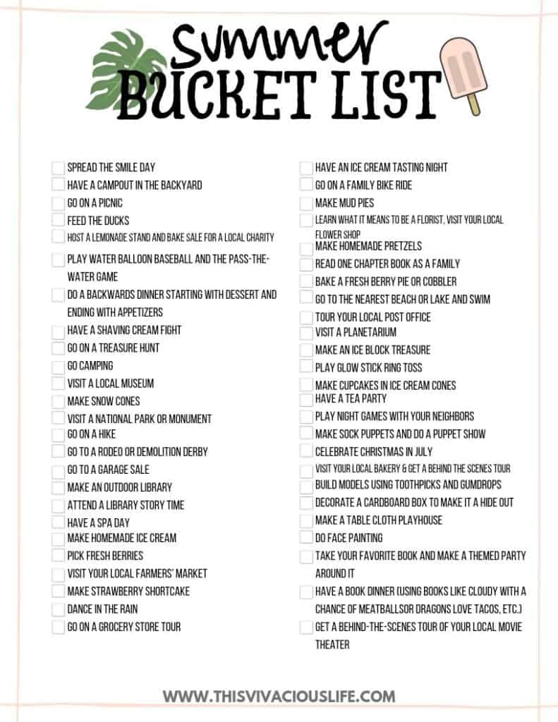Summer Bucket List with TWO Printables This Vivacious Life Summer Bucket List with TWO Printables This Vivacious Life