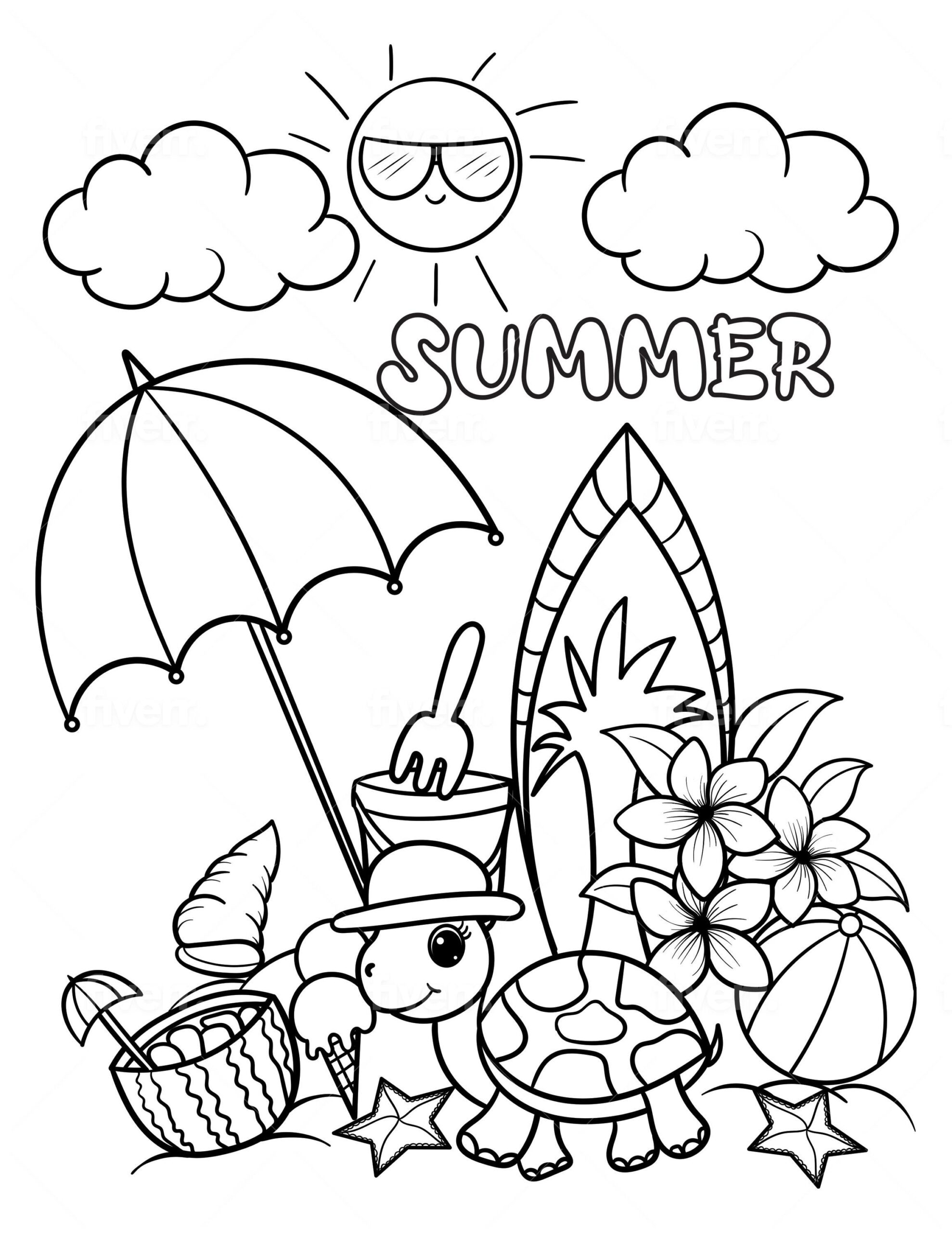 Summer Season Coloring Sheet Etsy