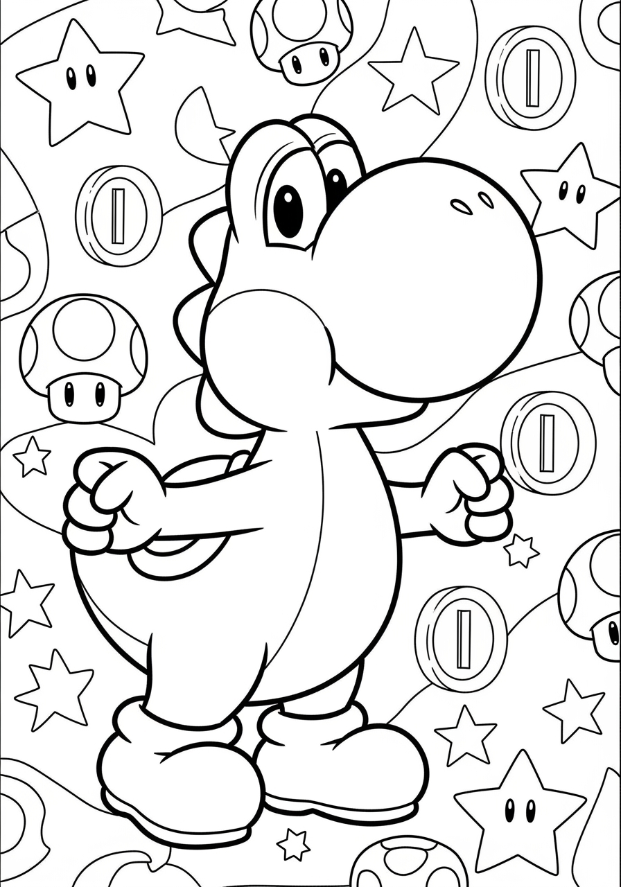 Super Mario Yoshi Coloring Page Printable Joy