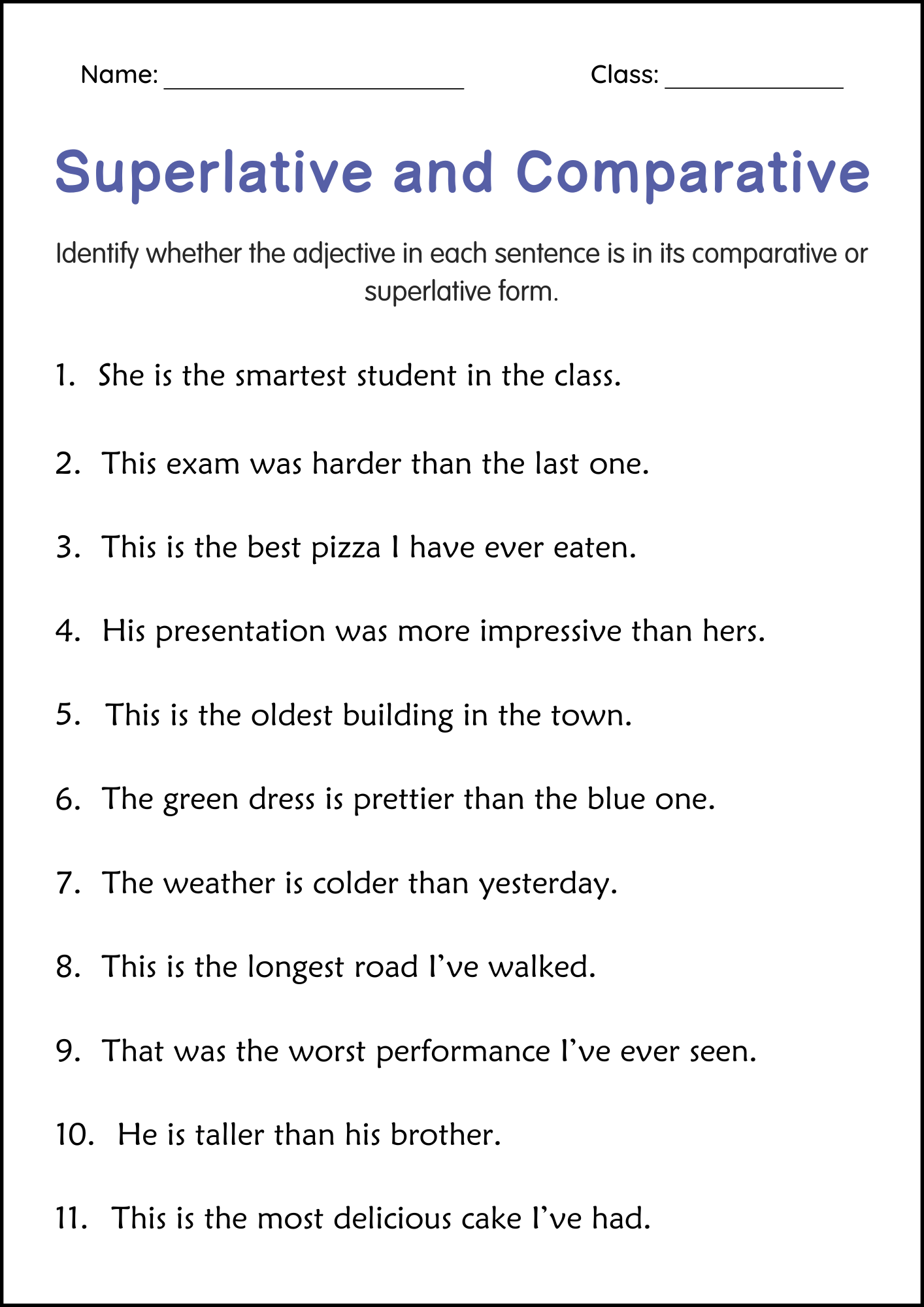 comparative and superlative adjectives worksheet comparative and superlative adjectives worksheet