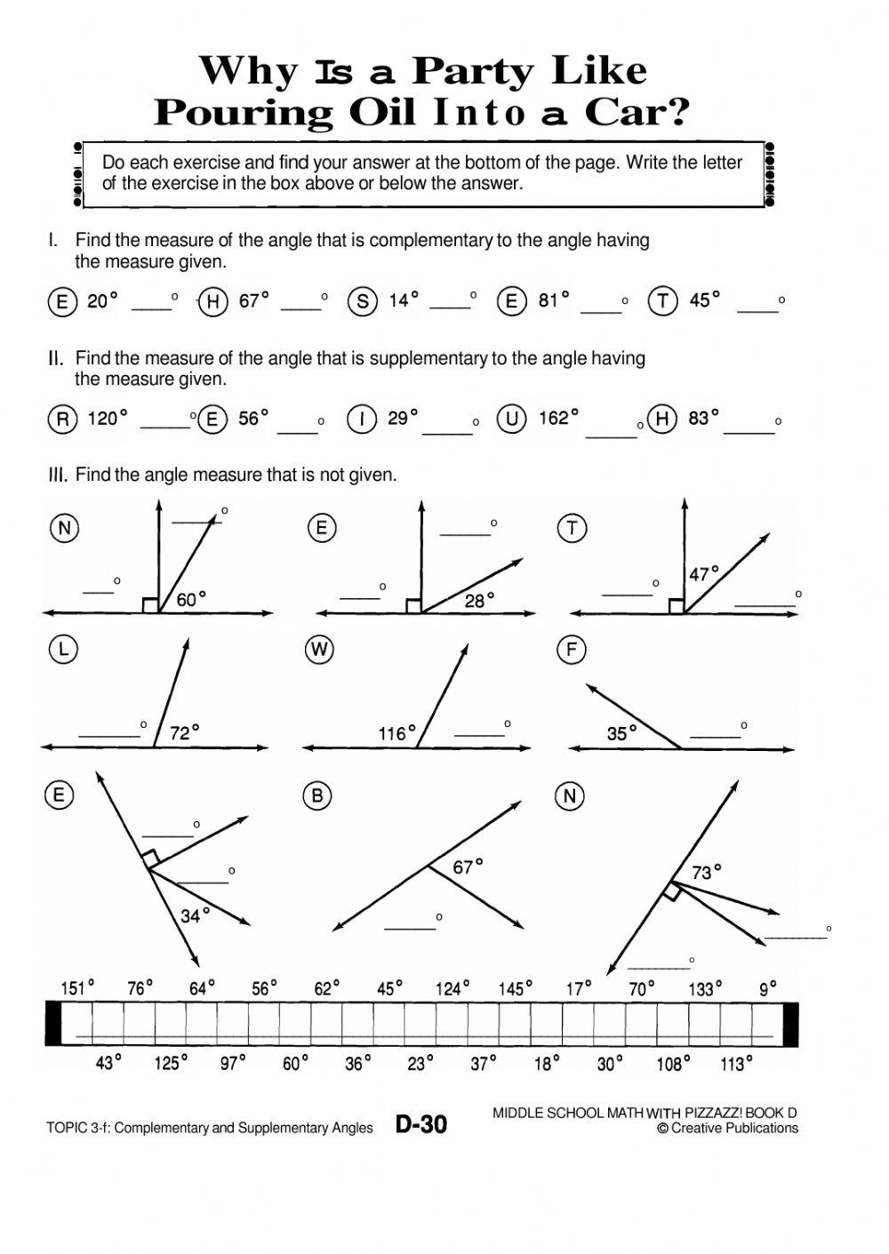 Supplementary Complementary Angles Online Exercise For Live Worksheets Library