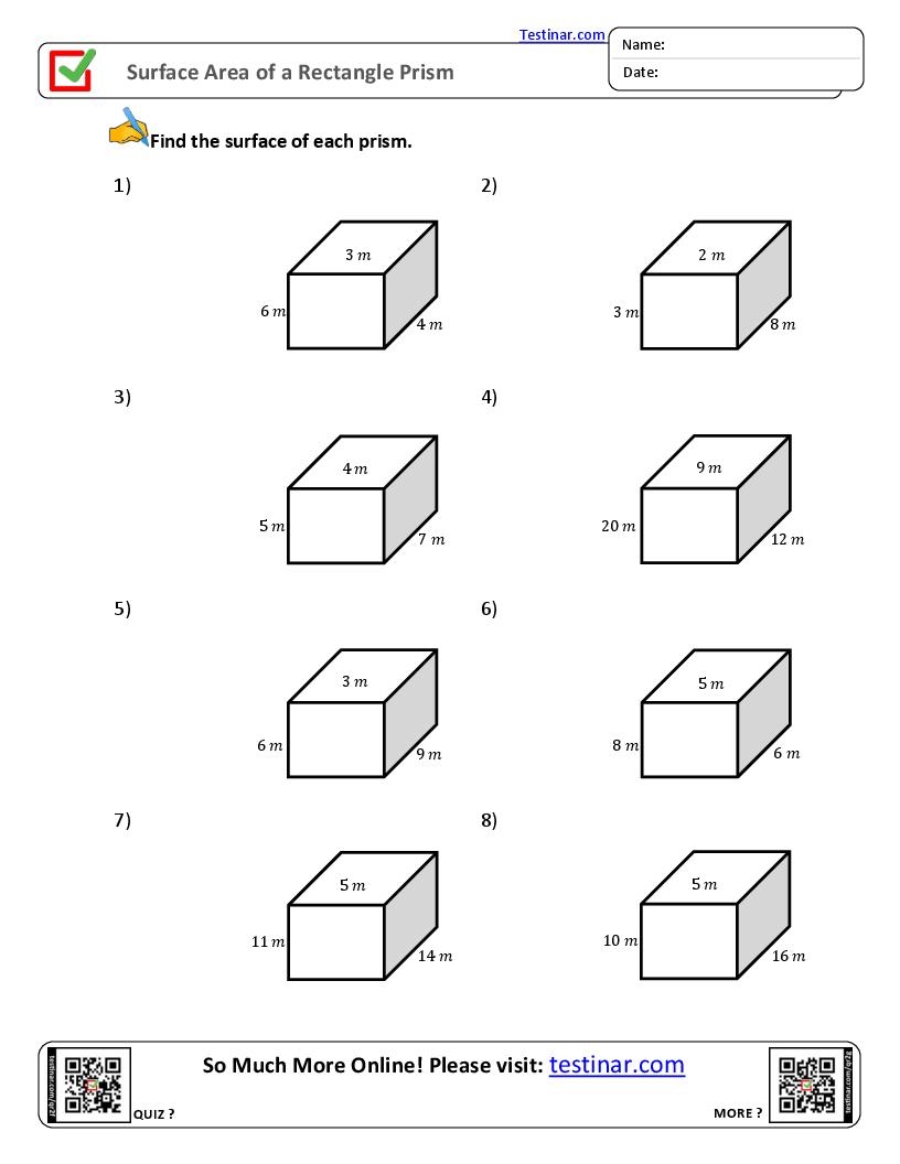 Surface Area Of A Rectangle Prism Worksheets Surface Area Of A Rectangle Prism Worksheets