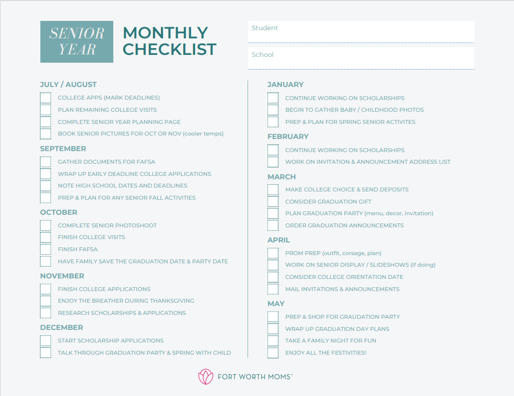 Surviving Your Child s Senior Year Checklist Included 