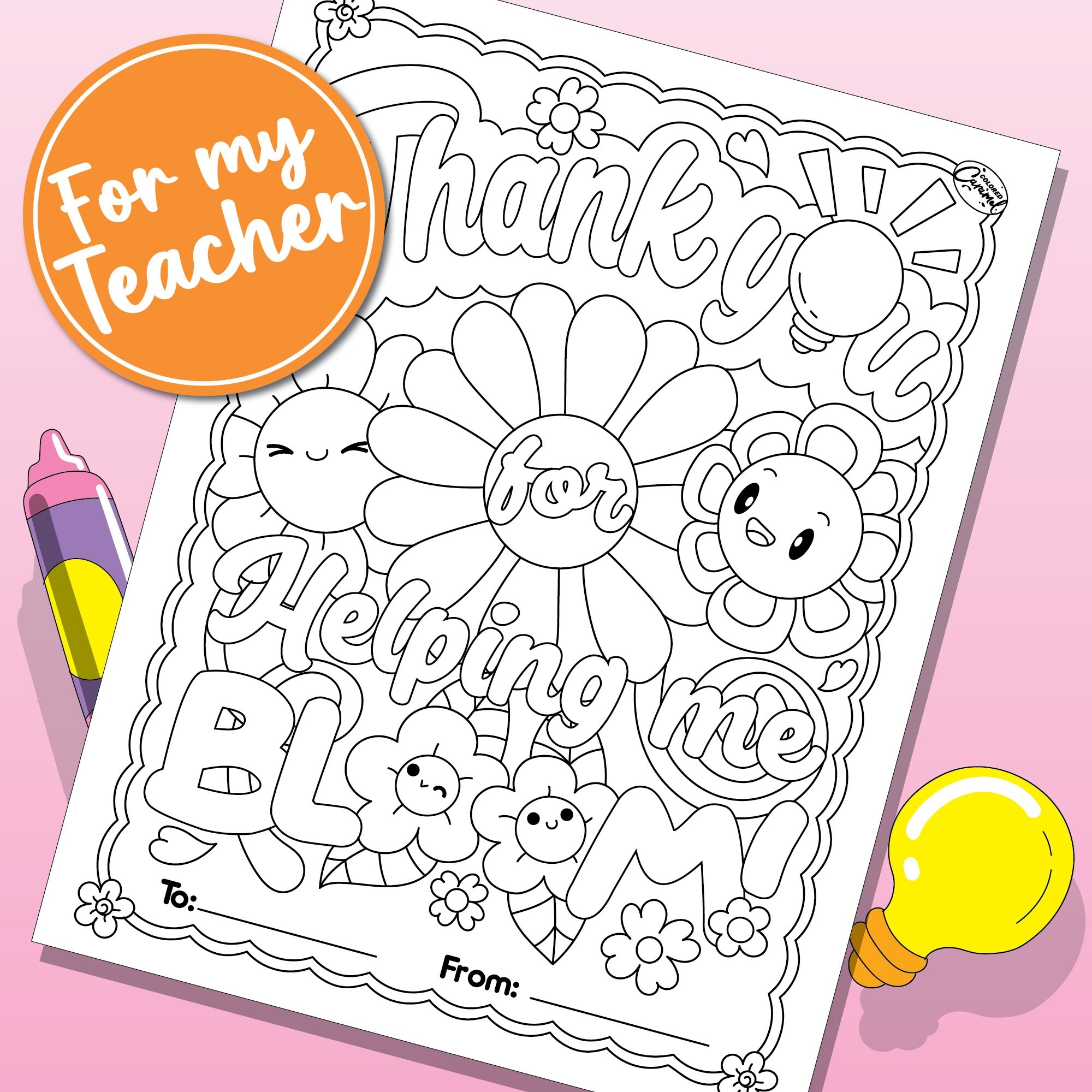 Teacher Appreciation Coloring Page Thank You Flowers digital Download Etsy Israel