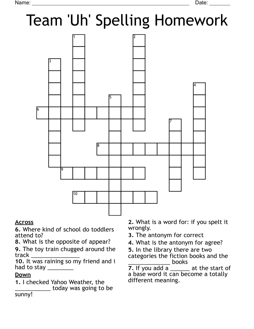 Team Uh Spelling Homework Crossword WordMint Team Uh Spelling Homework Crossword WordMint