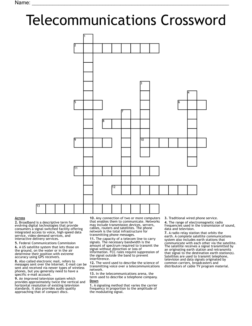 Telecommunications Crossword WordMint Telecommunications Crossword WordMint