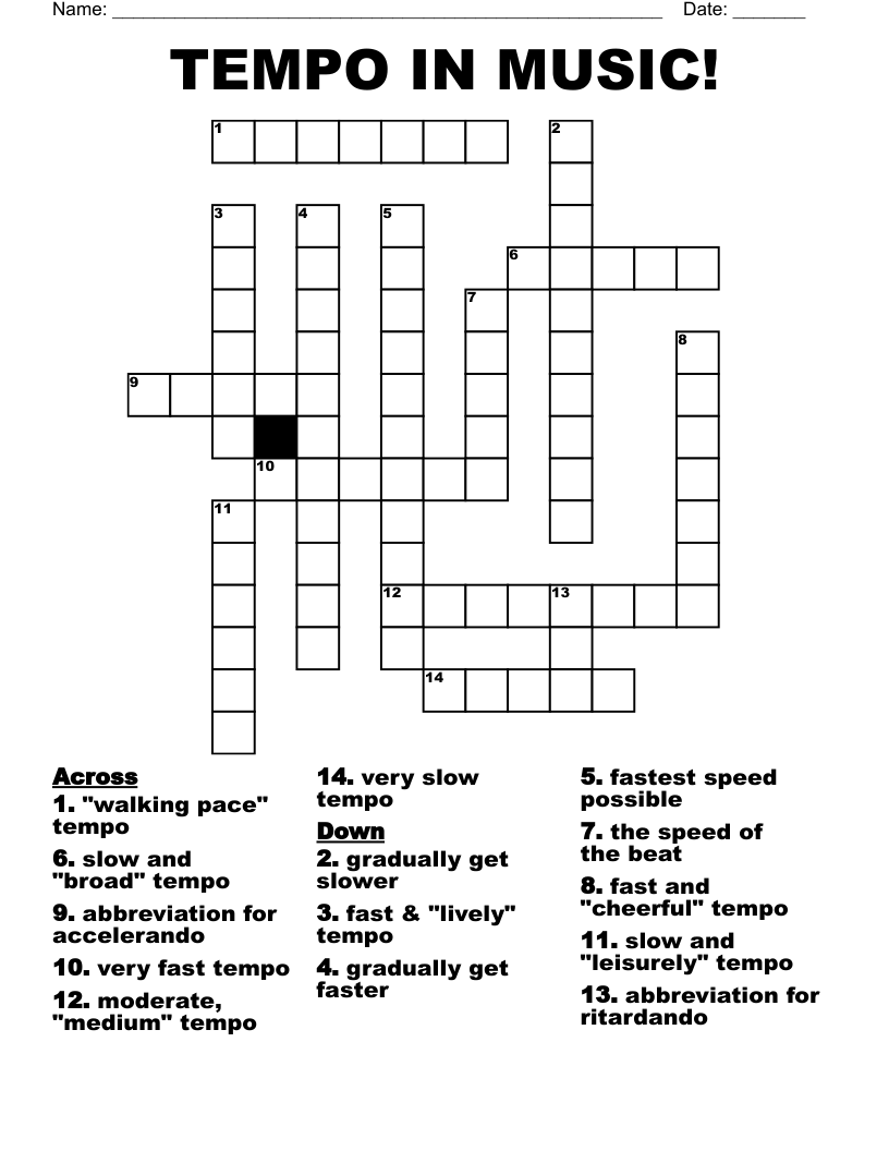 TEMPO IN MUSIC Crossword WordMint