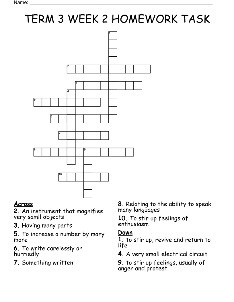 TERM 3 WEEK 2 HOMEWORK TASK Crossword WordMint
