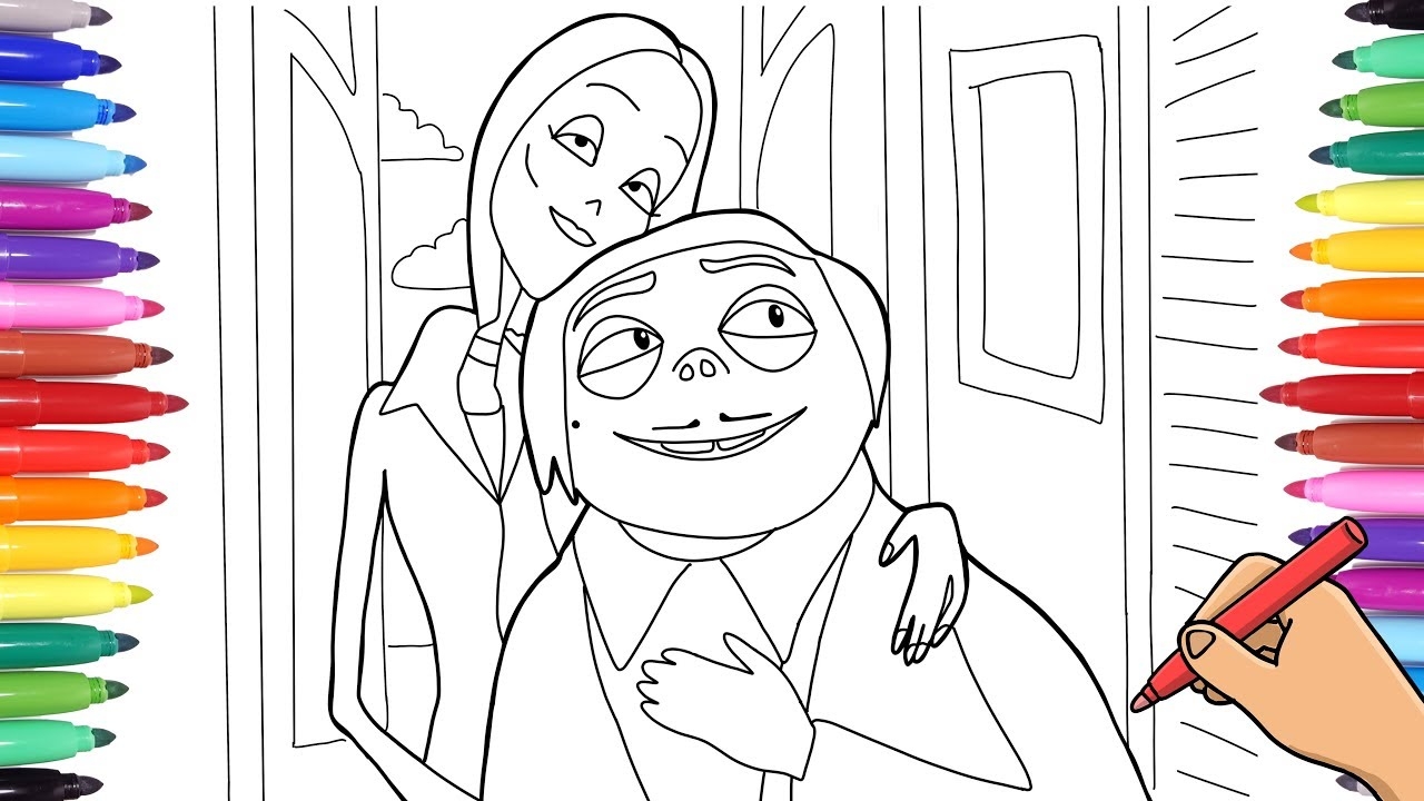 kitty kat addams family coloring page
