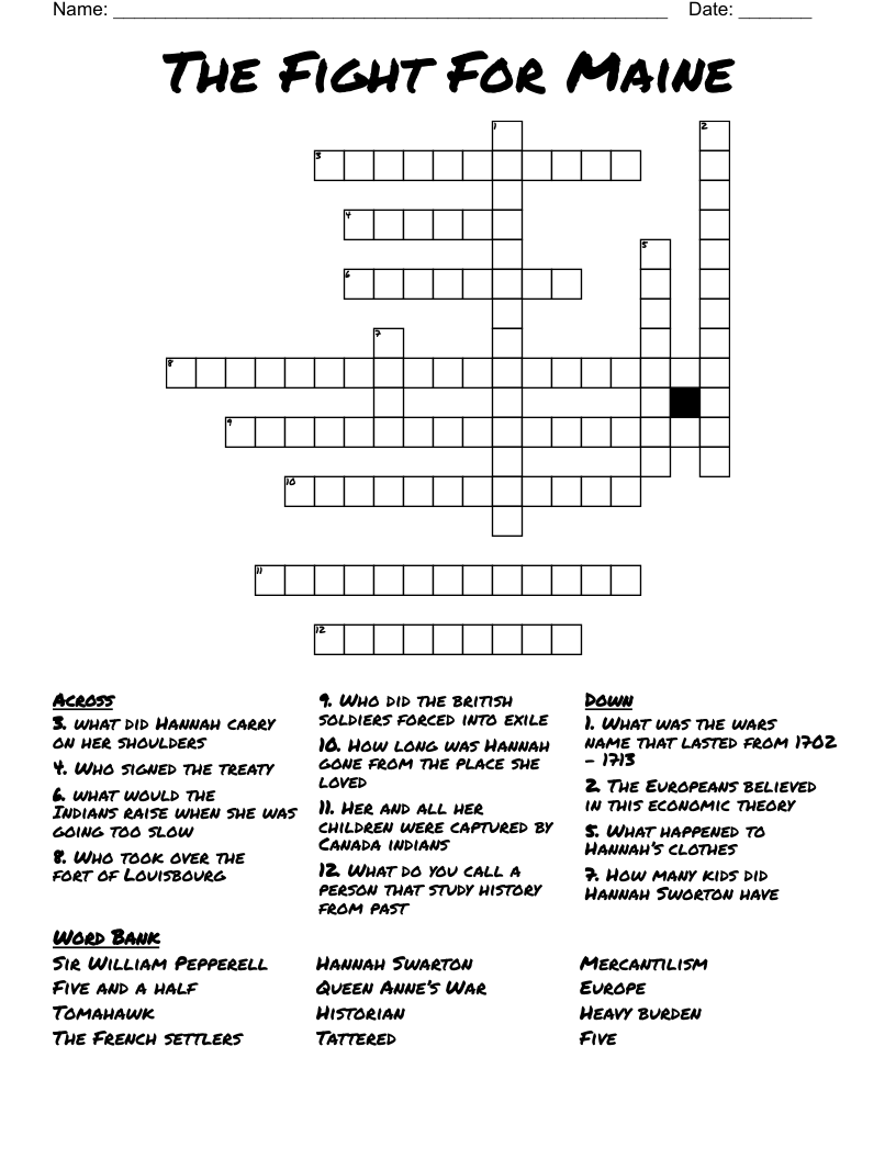 The Fight For Maine Crossword WordMint