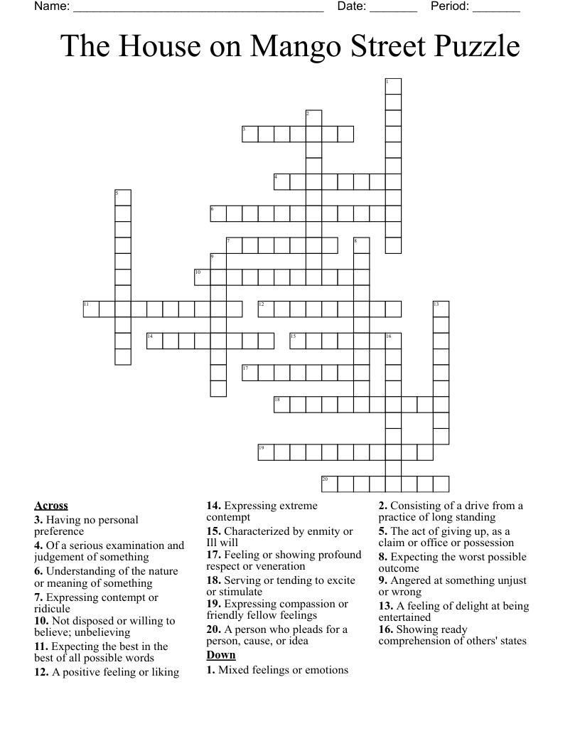 The House On Mango Street Puzzle Crossword WordMint