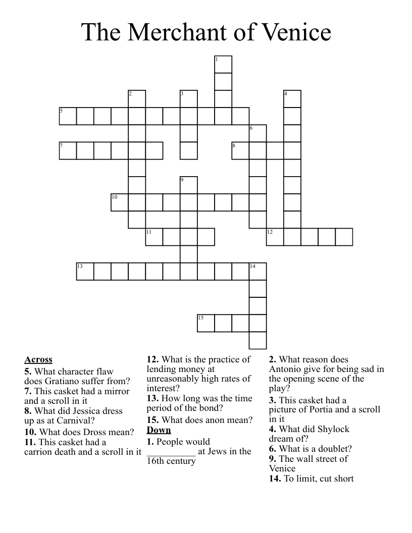 The Merchant Of Venice Crossword WordMint
