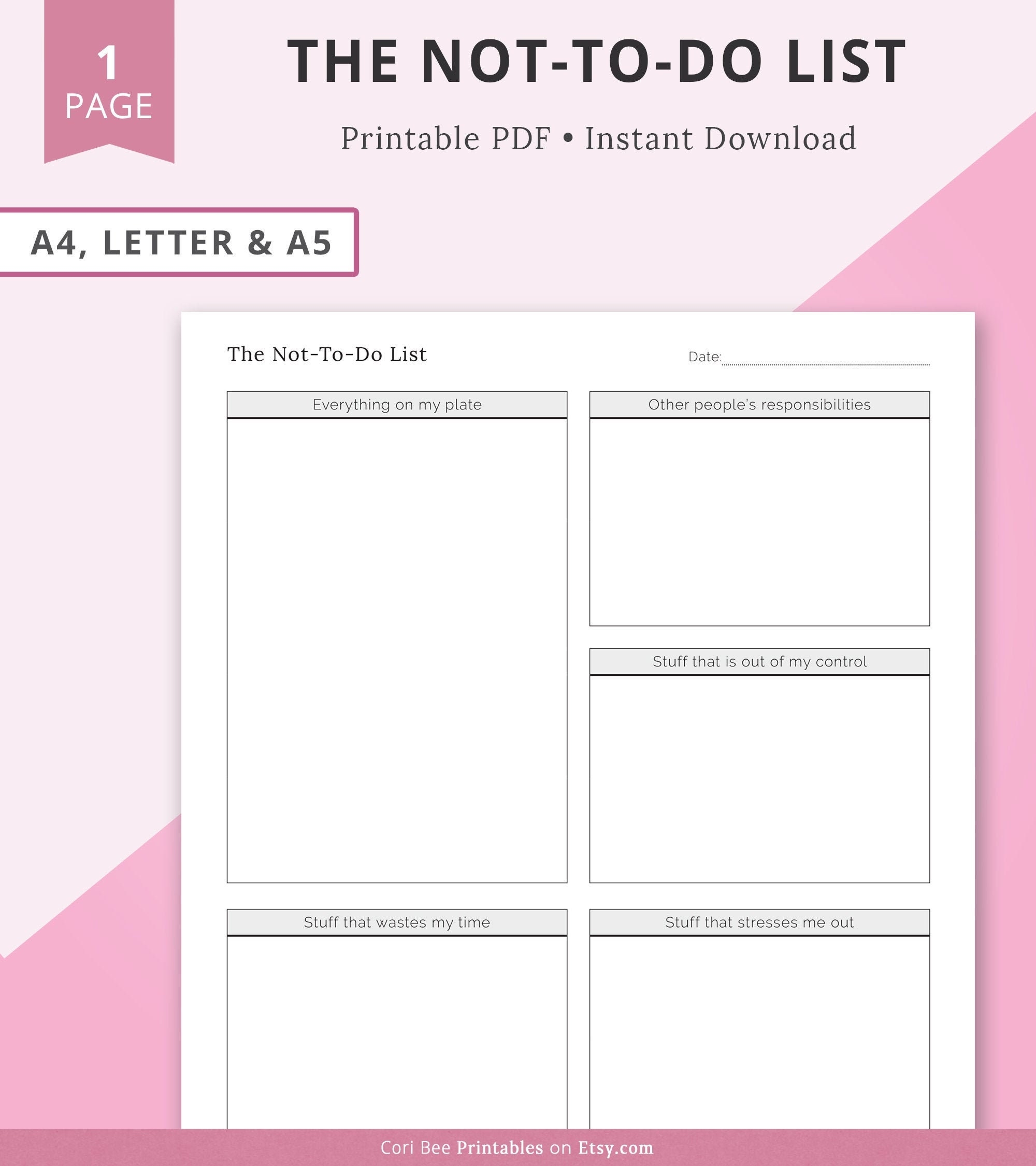 The NOT To Do List To Do List Printable Planner Insert Priority Tracker Priority List Priority Matrix Checklist Printable Task List Etsy