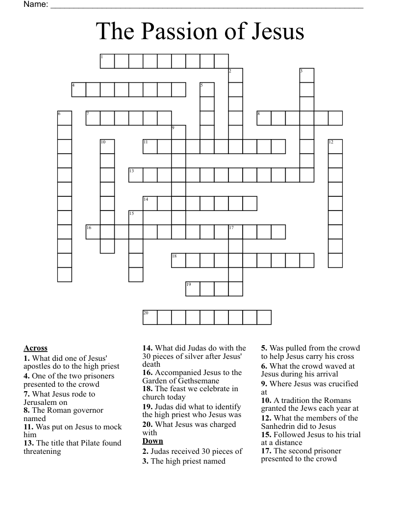 The Passion Of Jesus Crossword WordMint