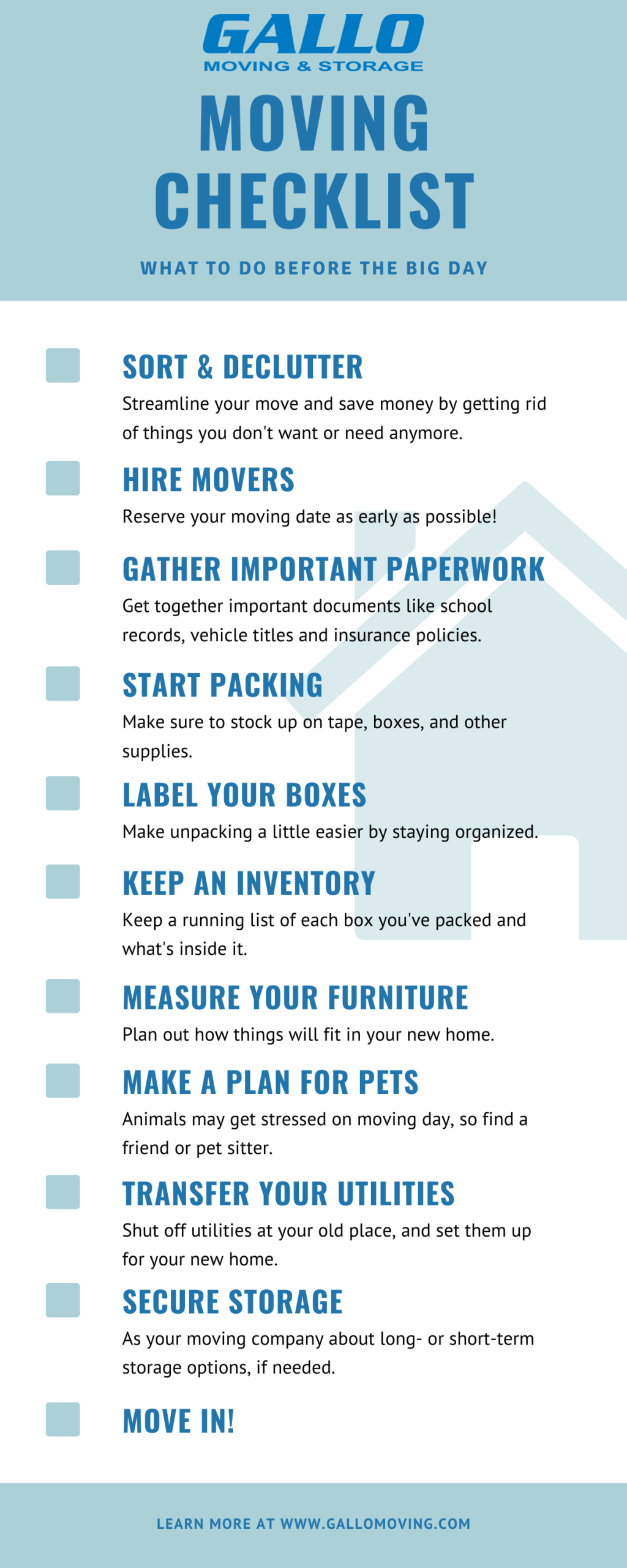The Quick And Dirty Moving Checklist What To Do Before The Big Day Gallo Moving