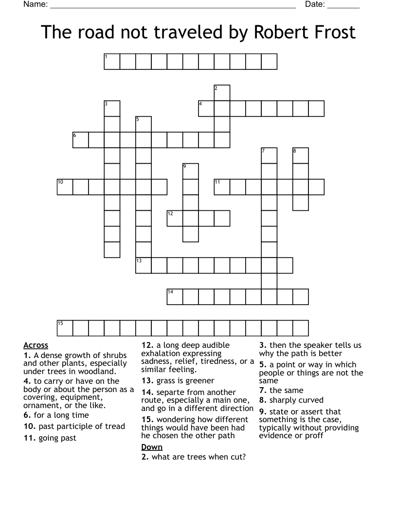 The Road Not Traveled By Robert Frost Crossword WordMint